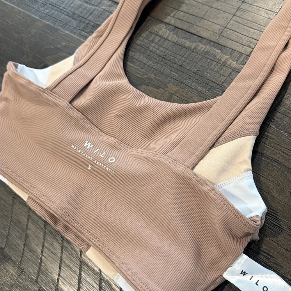 WILO The Label 2 Piece Sports Bra and Leggings Brown High Waist Stripe Ribbed S - Picture 14 of 16